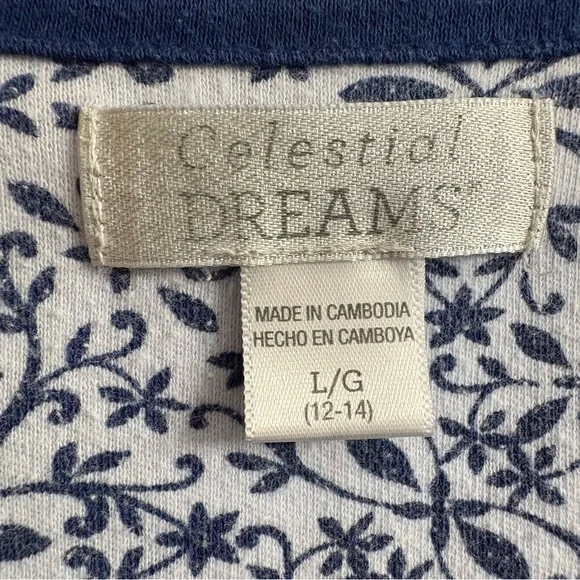 Celestial Dreams Elegant Blue and White Women's Large Pajama Set Comfy Cozy - Picture 3 of 5